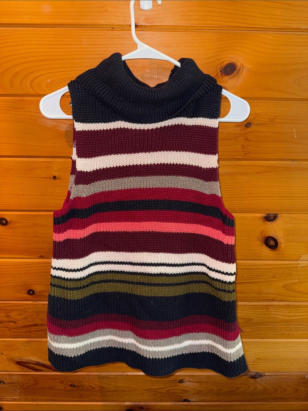 Striped Knit Sleeveless Turtleneck Top - Multicolor Stripes